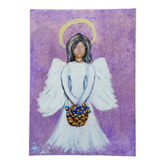 Angel Guardian with Flowers Original Painting Angel Wings Handmade Wall Art OOAK