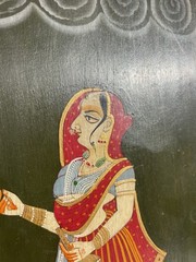 Vintage Indian Hand Painted Wood Window Shutter Jharokha Frame Folk Art 21×20