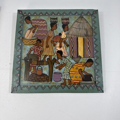 African Folk Art Paintings by Tendi Chirwa women working lot of 2