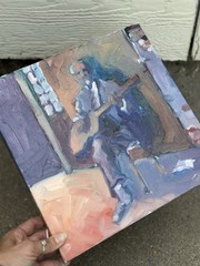 Jim Gerlitz Original Oil Painting Guitartist Musician Signed Seattle PNW 12×12”