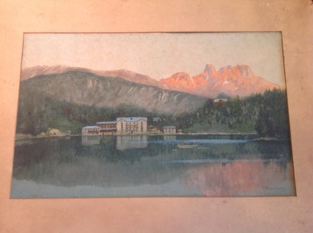 Antique Tyrolean Landscape Watercolor by Listed Italian Artist Eugenio Benvenuti
