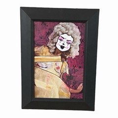 Original painting Clown Girl Powdered Wig Ooak Art Framed Gothic Circus