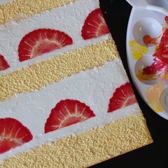 Textured Strawberry Layer Cake Painting, Fake Food Wall Art Decor, Gluecose Art