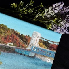Original 5″ x 7″ Acrylic Painting on Canvas Houghton Lift Bridge by O. Fair