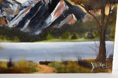 14″ Oil Painting Canvas Lea Mikel Summer Mountainscape Amazing River Art #6