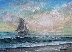 Original Sailboat Oil Painting, Seascape Wall Art, Ocean Wave Painting Nautical