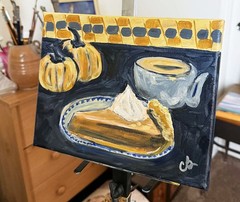 Original Painting Fall Vibes Folk Art Pumpkin Spice Signed Acrylic 8X10 Coffee