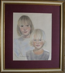 Pastel Children Portrait Girl Boy Siblings Hand-Signed