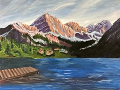 Mountaigne 2024, Mountains Lake Acrylic Painting