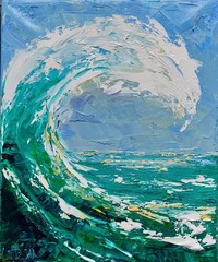 Oil original painting on canvas 10×8 inches Big wave FRAMED