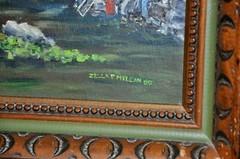 Charming Old Americana Homestead Folk Art Painting signed and Dated