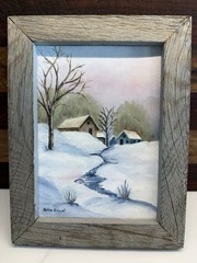 Original Oil On Canvas Helen Darnell 5×7 In Rustic Frame Winter Scene