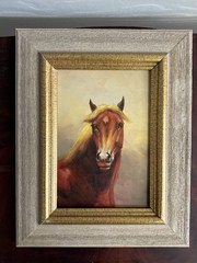 Vintage Horse Oil Painting Framed Gold French Country Style Small OOAK Original