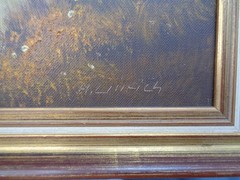 H. Ulrich German Oil Painting Framed Alpine Village Landscape Signed 26″x14″