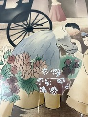 Vtg. Street Scene Flower Cart Newman Decor Watercolor Original Peters 1940’s /j