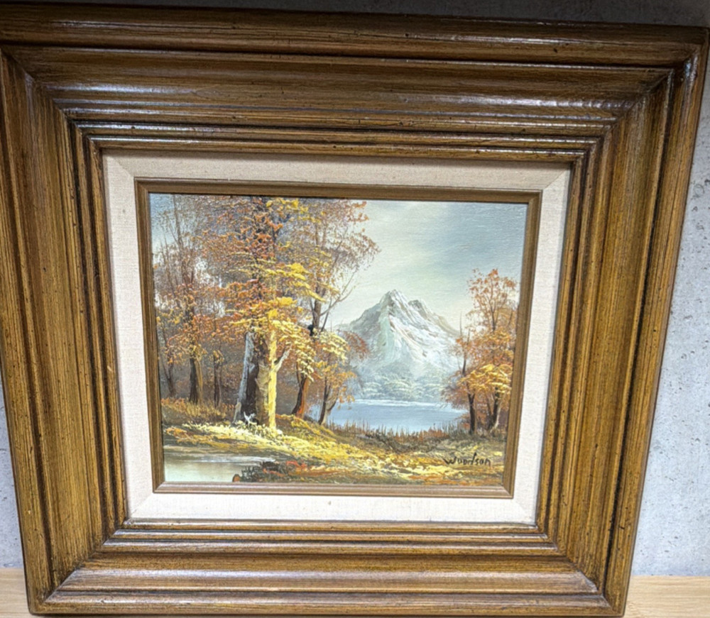 Woodson Oil on Canvas Impressionist Landscape Mountain Lake Trees Signed Framed