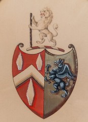 Antique Gouache and Ink Armorial Coat of Arms Family Crest Painting Irish Scotti