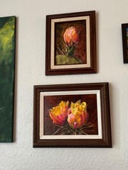 Listed Artist John Cox (1941- ) CACTUS FLOWERS Original Oil Painting 8×6″ 2014