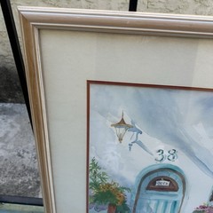 Majel Carter Original Watercolor Framed 34×29 Mediterranean Doorway Flowers Art