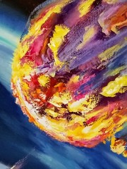 Universe Oil Painting 120×90 cm Comet Earth Stars Original Painting on Canvas