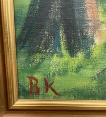 Oil painting green coniferous forest nature painting Denmark BK monogram 95x76cm