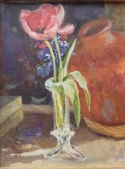 Kanoy Tarez Still Life “ Tulip Twins ” Acrylic or oil Painting on Canvas 2001