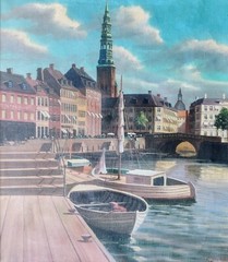 Frederik Svendsen (1885-1975): CITY CANAL, COPENHAGEN, original oil painting
