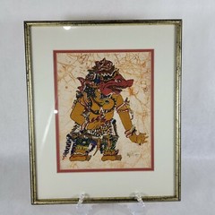 Hindu Fabric Painting of of Kumbakarna Wayang Kulit Shadow Puppet 16 x 13