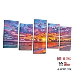 – 5 Pieces Modern Canvas Painting Wall Art Colorful Sunset Over Ocean on