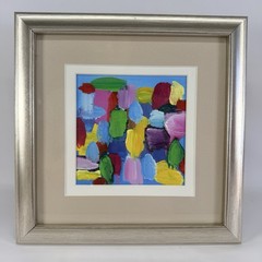 Original Abstract Painting Acrylic Colorful 6”x 6” Canvas Panel Framed 10” x 10”