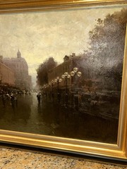 Signed 1993 Russian Moscow Oil On Canvas Painting Dusk Street Scene 27.5×20
