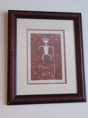 Two Original Hawaiian Handmade Petroglyphs on Tapa Cloth Signed by J. How Framed