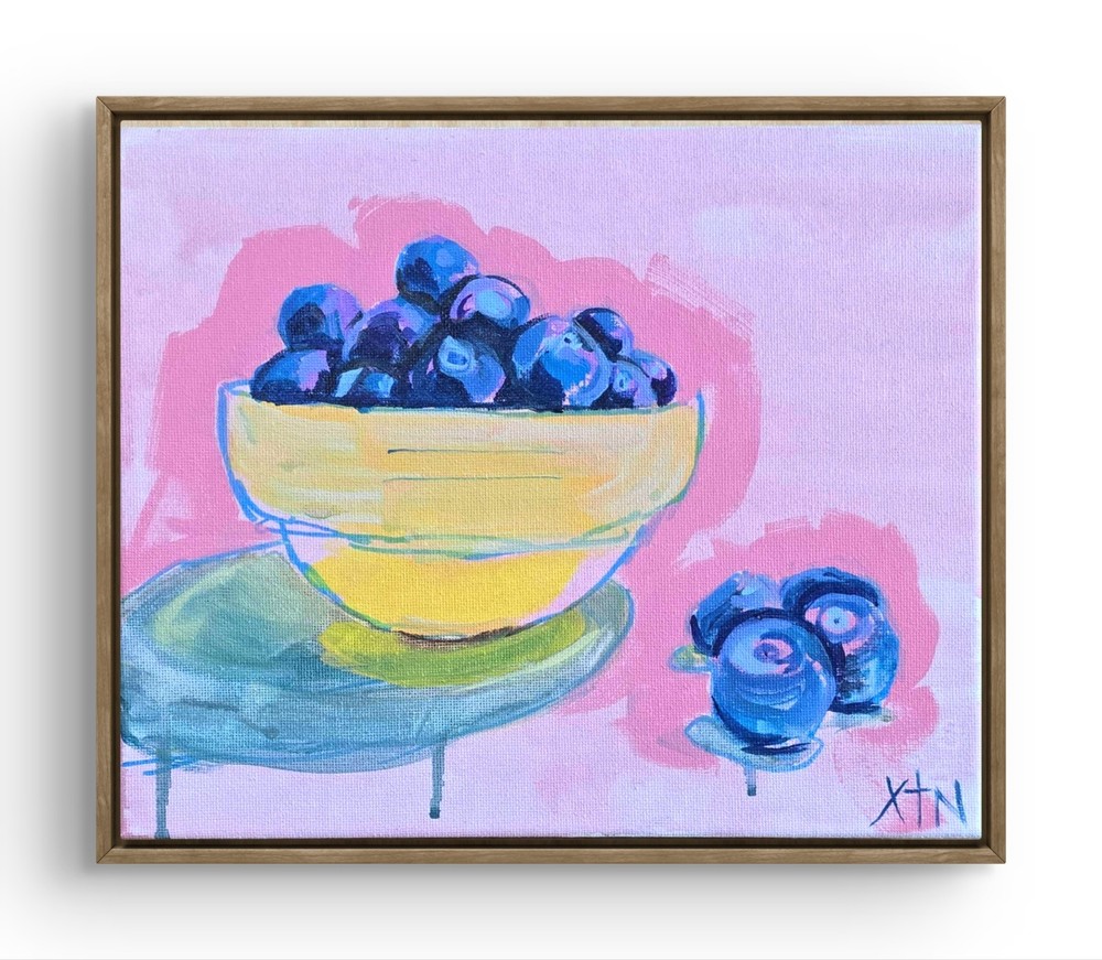 10×8 Blueberry Art Modern Acrylic Still Life Xtn Original Painting On Canvas