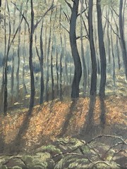 Vintage Impressionist Tree Forest Landscape Oil Board Artist Signed Pennsylvania