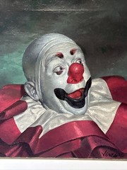 Famous Clown Painting By Veres Mid Century Portrait Circus MARGO CLARK VINTAGE
