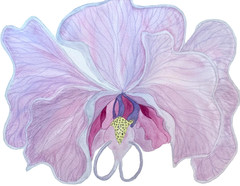 PAINTING WATERCOLOR 11X14 AND BLACK MAT 16X20 FLOWER ORCHID PINK LAVENDER PURPLE