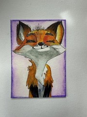 ACEO Art Card Original, Watercolor Fox Whimiscal