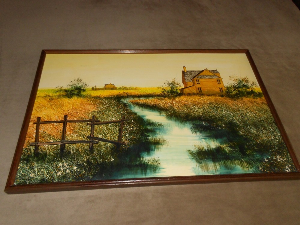 ***GiRARD ’72*** MID CENTURY MODERN ORIGINAL OIL PAINTING „HOUSE IN FIELD“ SBA