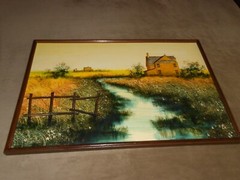 ***GiRARD ’72*** MID CENTURY MODERN ORIGINAL OIL PAINTING „HOUSE IN FIELD“ SBA
