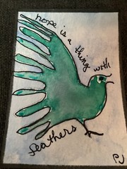 ACEO watercolor art by PJ, art card 2.5 x 3.5: hope is a thing