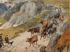ATTRIB TO W. BARNETT „GLENCOE“ ANTIQUE HIGHLAND WATERCOLOUR PAINTING 44.5X61 CM.