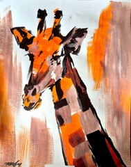 Original Giraffe 11×14 Expressionist Acrylic Painting Signed Warm Wall Art P051