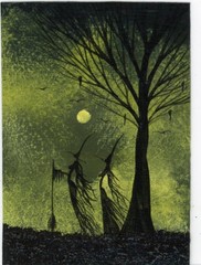 ACEO Original Acrylic Spooky Forest Witches Fantasy Halloween Collectible HYMES