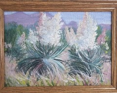 VTG Original Oil On Board In Wood Frame Arizona Landscape Yucca In Bloom Signed
