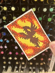 aceo original painting, Phoenix, acrylic, 2.5 x 3.5, keris creations, fantasy