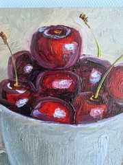 Sweet ripe cherry fruit still life oil painting 6×6″