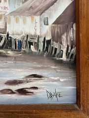 Vintage Nautical Fishing Boats Sea Scape Signed Drake Canvas Oil Painting