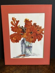 Colette Pitcher Signed Print „Red Poppies“ Watercolor Floral Art Matted 14″x11″