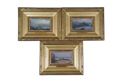 3 William Richards Oil on Board Seascape Paintings Capri Naples Hartland Point
