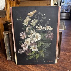 E.W. Floral Still Life Painting 1984 Signed Medium Unframed Single Piece